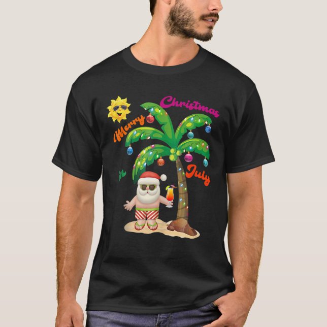 Juli Handflatan Träd, Mid Year Jultomten Beac T Shirt (Framsida)