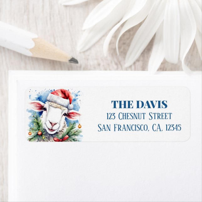 Juli Hat Festive Sheep Returadress Etikett (Insitu)