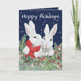 Juli Helgdag Bunny Rabbit Snö Greenery Cute Helgkort