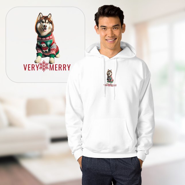 Juli Helgdag Husky Anpassningsbar Text Hoodie (Christmas Holiday Husky Custom Text Hoodie)