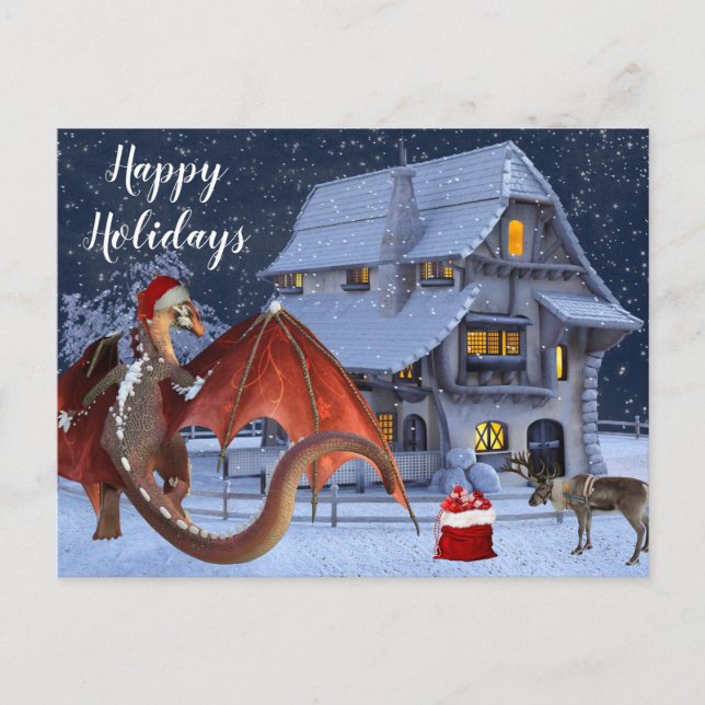 Juli-Helgdag Santa Dragon Vykort (Framsida)