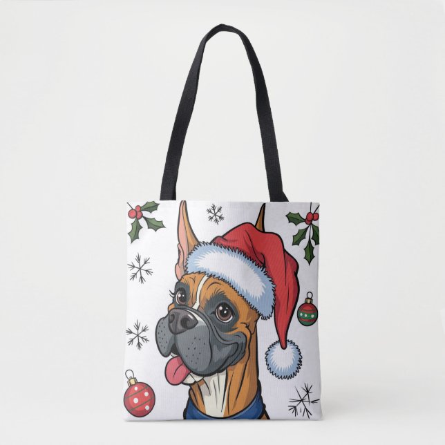 Juli-Helgdag Santa Hund Boxer Tote Bag Tygkasse (Framsida)