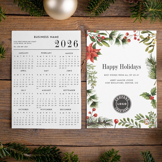 Juli-Helgdagar - Business Logotyp och 2026 Calenda Julkort (Christmas Holidays Business Logo and 2026 Calendar Holiday Card)