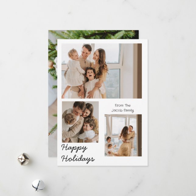 Juli helgdagar Modern typografi trefoto Julkort (Fram/Back In Situ)