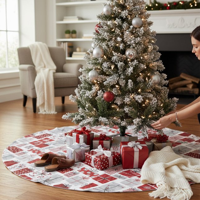 Juli-Helgdagar Röda Silver-moderna gåvor Julgransmatta Borstad Polyester (Skapare uppladdad)