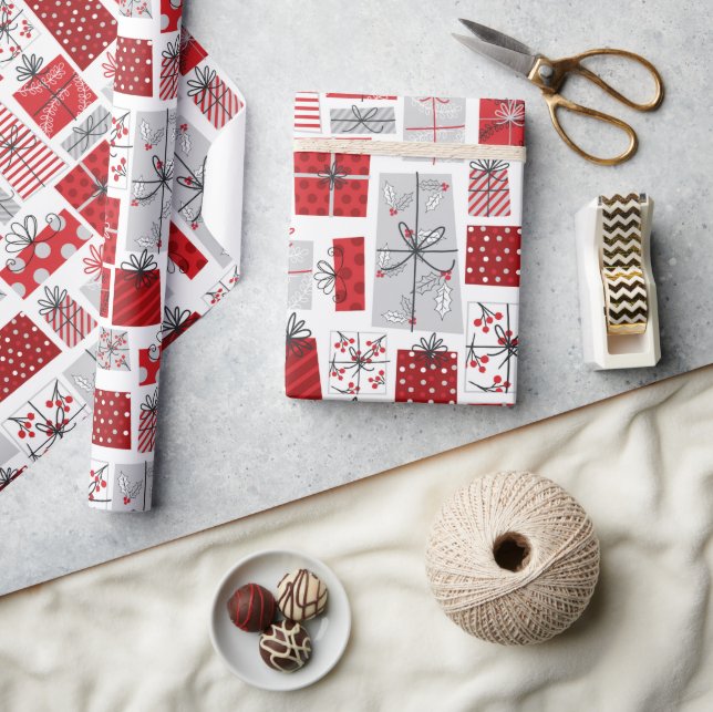 Juli-Helgdagar Röda Silver-moderna gåvor Presentpapper (Hantverk)