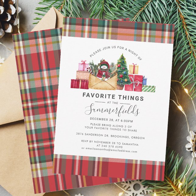 Juli-Helgdagarna Favorite Sak Modern Inbjudningar (Elegant Plaid Christmas Preppy Favorite Things Invitation)
