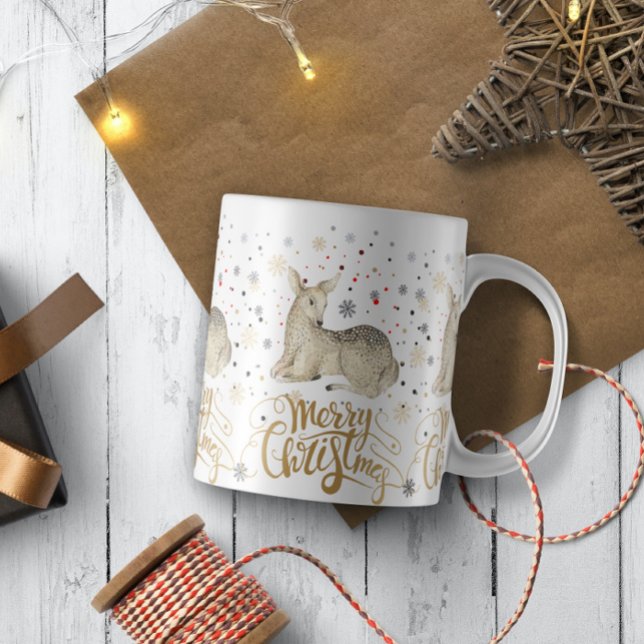 Juli-Hjort och God jul-typografi Kaffemugg (Skapare uppladdad)