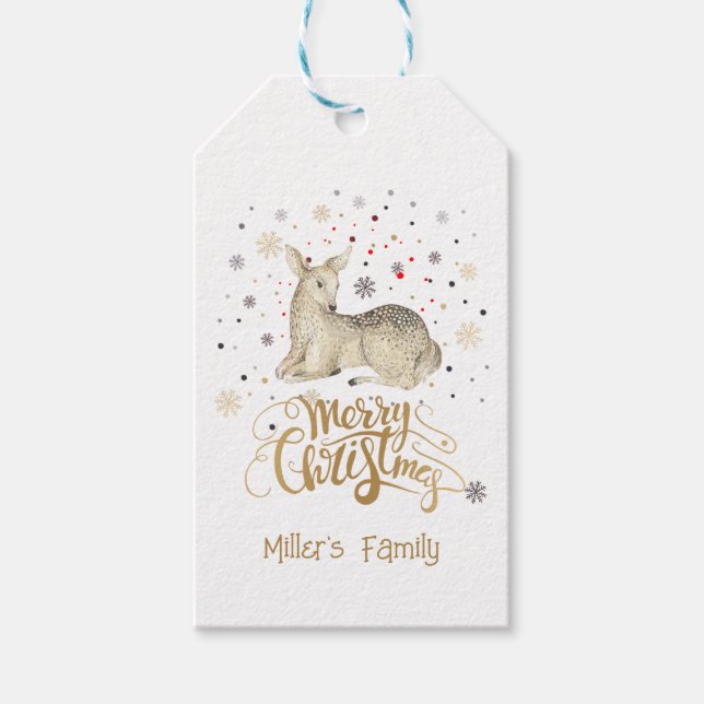 Juli-Hjort och God jul-typografi Presentetikett (Framsidan)
