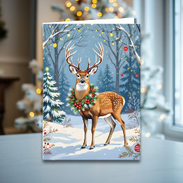 Juli-Hjorten i Festive Winter Forest Kort
