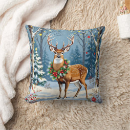 Juli-Hjorten i Festive Winter Forest Kudde