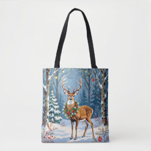 Juli-Hjorten i Festive Winter Forest Tygkasse