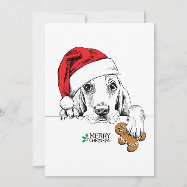 Juli-Hund i Santa Hat Holding-Pepparkaksgubben Julkort (Framsida)