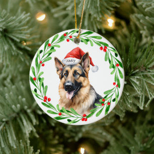 Juli Hund Tyska shepherd Santa Julgransprydnad Keramik