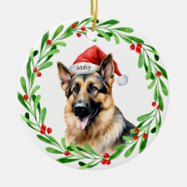 Juli Hund Tyska shepherd Santa Julgransprydnad Keramik