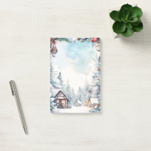 Juli i Snowy Log Cabins i bergskogen Post-it Block