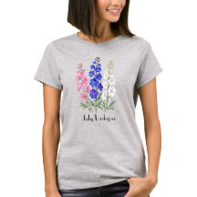 Juli Larkspur Blommor T-Shirt