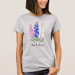 Juli Larkspur Blommor T-Shirt