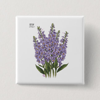 Juli Larkspur Bloom - Personlig Birthday Gift Knapp