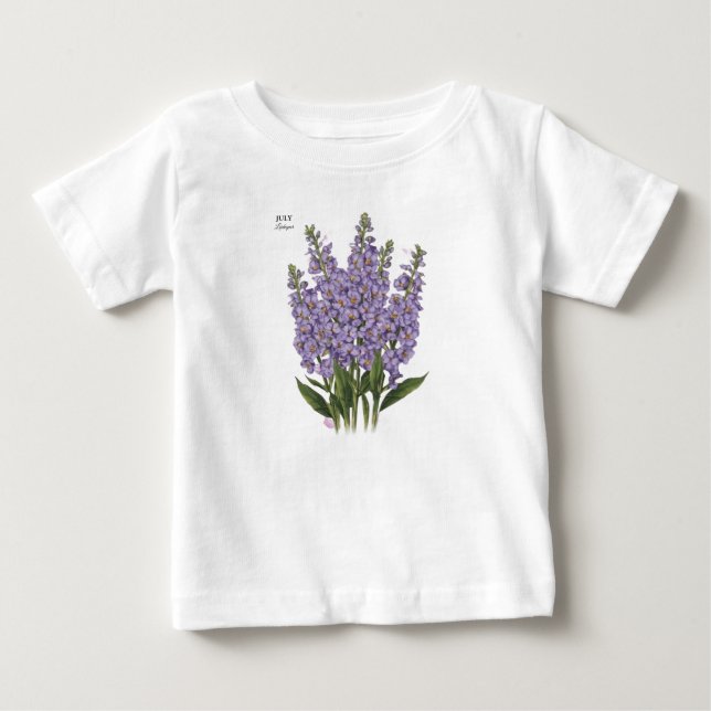 Juli Larkspur Bloom - Personlig Birthday Gift T Shirt (Framsida)