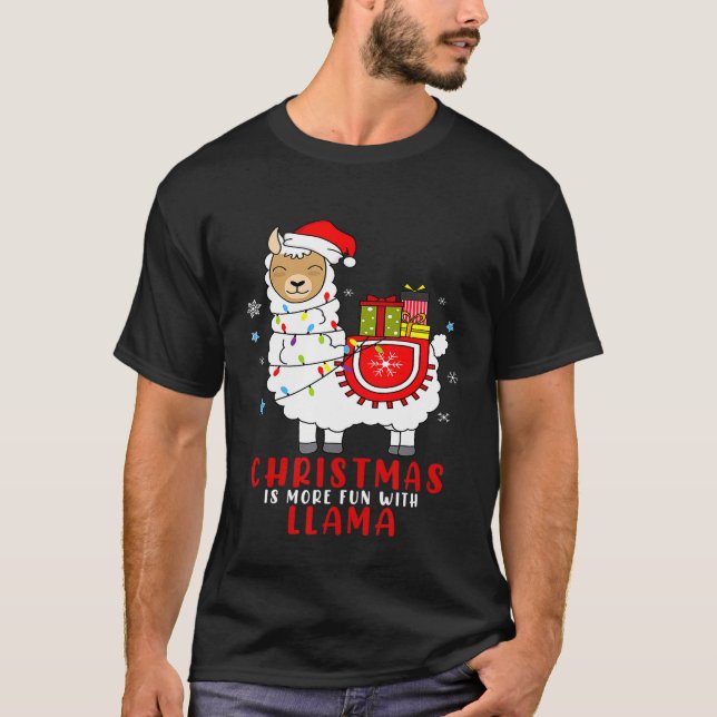 Juli Llama Pajama med Jultomten Hat M T Shirt (Framsida)