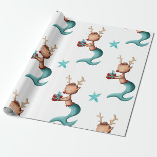 Juli med Teal och Red Sjöjungfru Reindeer Presentpapper