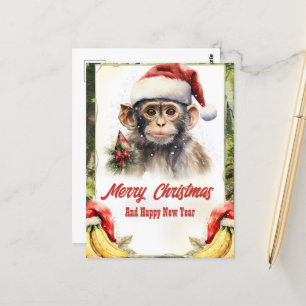 Juli, Monkey, vattenfärg Vykort
