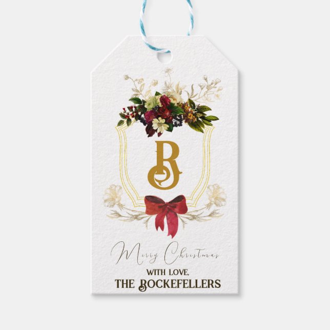 Juli Monogram - vacker Blommigt - Märkre Presentetikett (Framsidan)