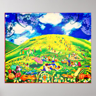 Juli Naive Folk Art Summer Firande Poster