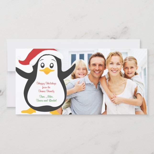 Juli Penguin-familjens fotokort Julkort (Framsida)