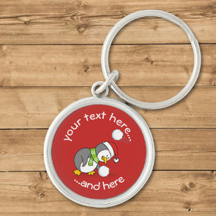 Juli Penguin Hämta nyckelkedjan Snö Boll Rund Silverfärgad Nyckelring