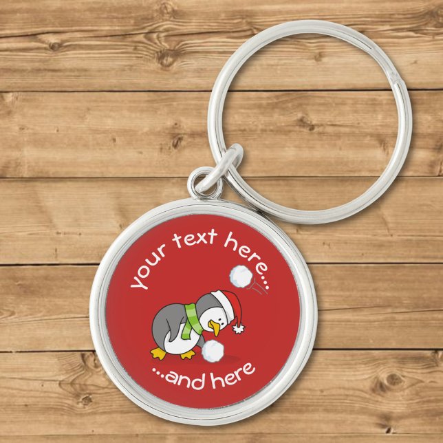 Juli Penguin Hämta nyckelkedjan Snö Boll Rund Silverfärgad Nyckelring (Skapare uppladdad)