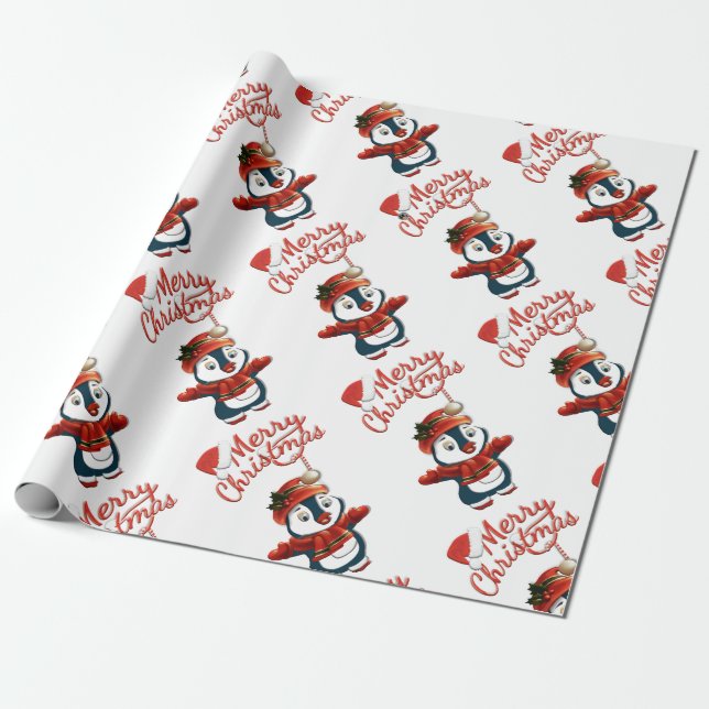 Juli Penguin Matte Wrapping Papper, 30 x 6 tum Presentpapper (Utrullad)
