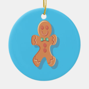 Juli pepparkaksgubbe om blått julgransprydnad keramik