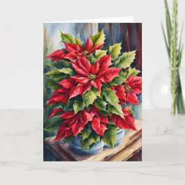 Juli Poinsettias, röd och Grönt Kort