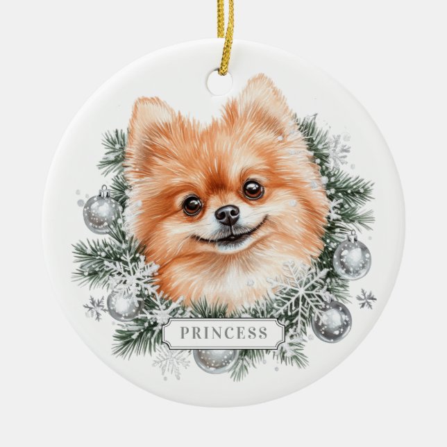 Juli Pommern Hund Ceramic Circle Ornament (Framsidan)