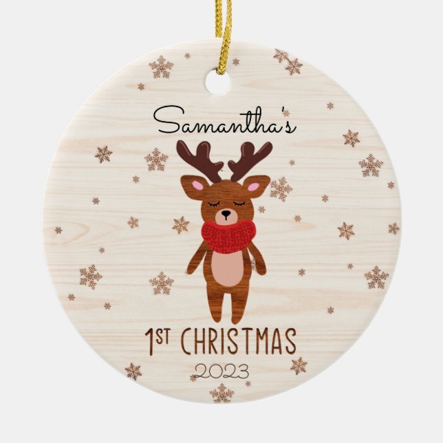 Juli Reindeer Baby Första jul Julgransprydnad Keramik (Framsidan)