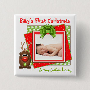 Juli Reindeer Baby första julknapp Knapp