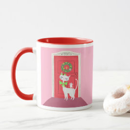 Juli Retro White Cat och Mouse Rosa Mugg