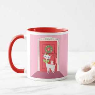 Juli Retro White Cat och Mouse Rosa Mugg
