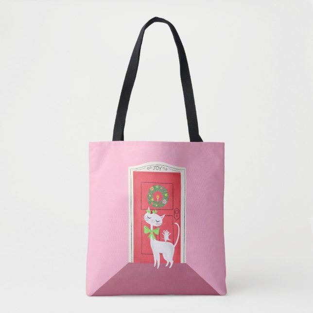 Juli Retro White Cat och Mouse Rosa Tygkasse (Framsida)