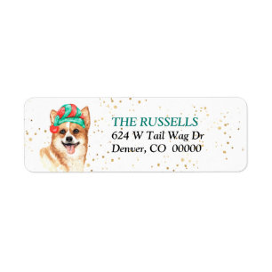 Juli-Returadressen Santa Hat Corgi Hund Returadress Etikett