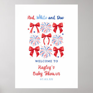 Juli Röd Vit och Förfallen Baby Shower Utskrift Poster