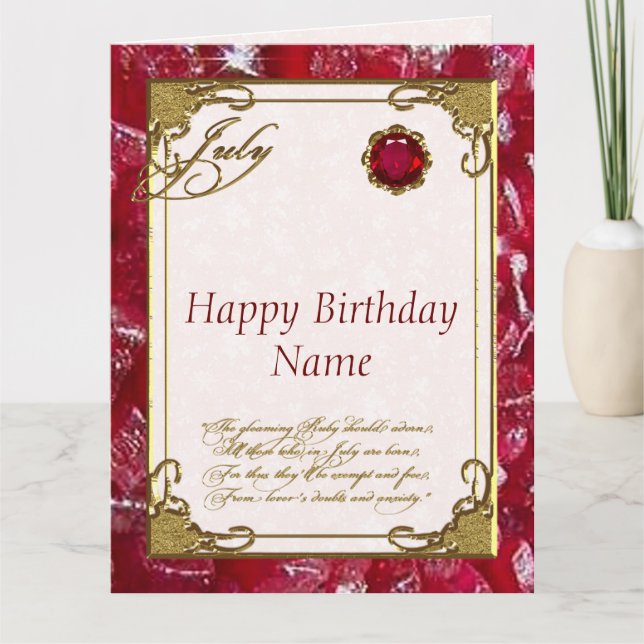 Juli Ruby Birthstone Birthday 8.5X11 Kort (Framsida)