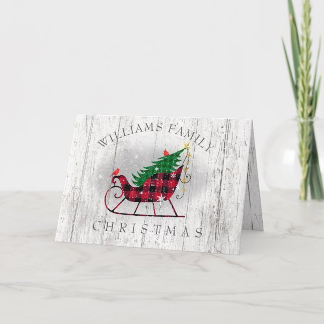 Juli Rustic Sleigh Träd: Jordbruksfamiljen Helgkort (Framsida)