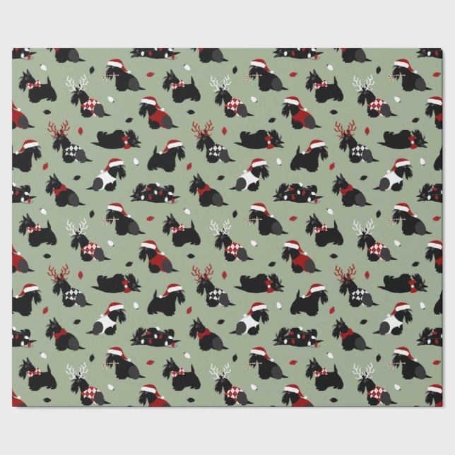 Juli Scottish Terrier Grönt Wrapping Papper Presentpapper (Seam)