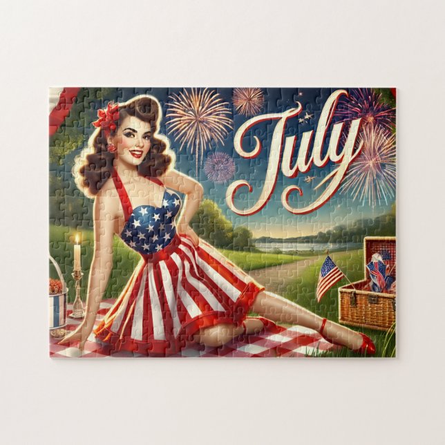 Juli självständighetsfirande med pinup-tema pussel (Horisontell)