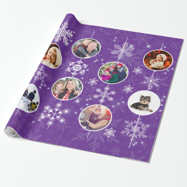 Juli Snöflingor Favorite Family Photos Lila Presentpapper (Utrullad)
