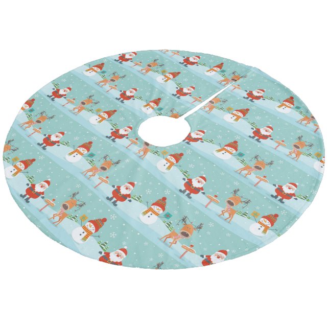 Juli-Snögubbar, Santa och Rudolph Julgransmatta Fleece (Vinklad)