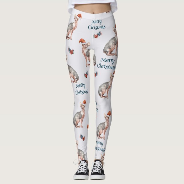 Juli Sphynx Cat Gift, Julafton Helgdag Dekoration Leggings (Framsida)